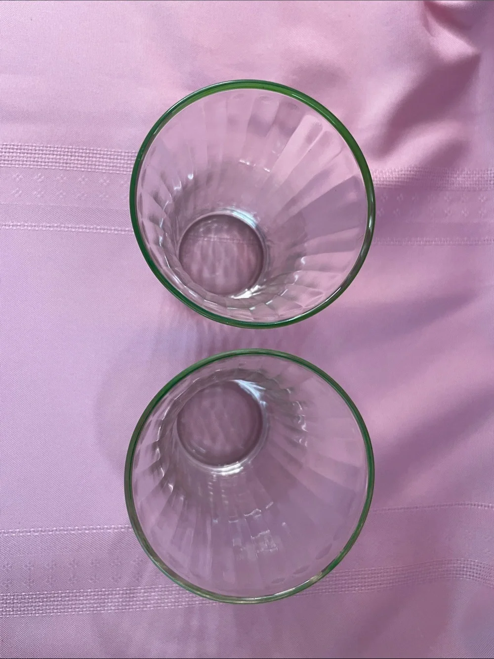 Retro Clear Ribbed Glass Tumbler with Green Rim - Set of 2